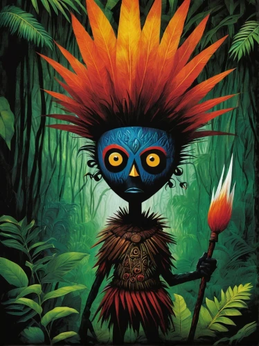 pachamama,bird-of-paradise,scandia gnome,paraguay pyg,luau,prickle,hula,miguel of coco,bird of paradise,shamanic,polynesian,maracatu,papua,voodoo woman,totem animal,ori-pei,forest king lion,torch-bearer,garuda,fairy peacock,Illustration,Abstract Fantasy,Abstract Fantasy 14