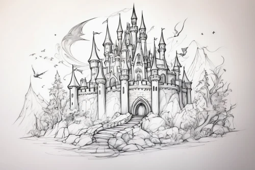 fairy tale castle,fairytale castle,disney castle,fairy tale,fairy tale icons,a fairy tale,fairy world,knight's castle,fairy house,fantasy world,castle of the corvin,cinderella's castle,fairytale,fairy tales,children's fairy tale,castle,sleeping beauty castle,castles,ghost castle,fairy tale character,Illustration,Black and White,Black and White 08