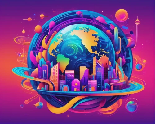 colorful city,globe,fantasy world,fantasy city,epcot ball,little planet,yard globe,planet eart,globetrotter,globes,christmas globe,world digital painting,rainbow world map,waterglobe,planet,metropolises,prism ball,spotify icon,world wonder,colorful foil background,Conceptual Art,Oil color,Oil Color 23