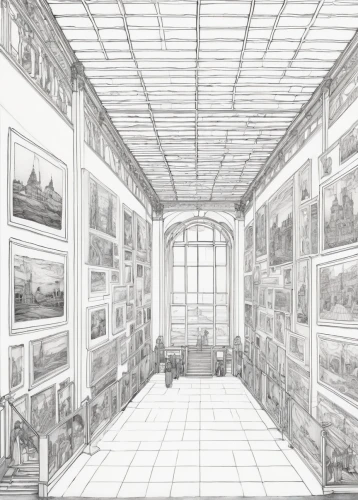 louvre,louvre museum,orsay,versailles,sistine chapel,vatican museum,frame drawing,art gallery,kunsthistorisches museum,meticulous painting,gallery,ornate room,universal exhibition of paris,hermitage,art museum,backgrounds,marble palace,hall,white room,galleriinae,Illustration,Black and White,Black and White 13