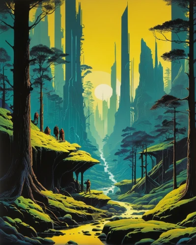 travel poster,the forests,forest landscape,forests,futuristic landscape,swampy landscape,pine forest,old-growth forest,the forest,cartoon forest,forest road,spruce forest,forest,forest glade,forest of dreams,coniferous forest,northwest forest,forest path,sci fiction illustration,forest background,Illustration,Vector,Vector 09