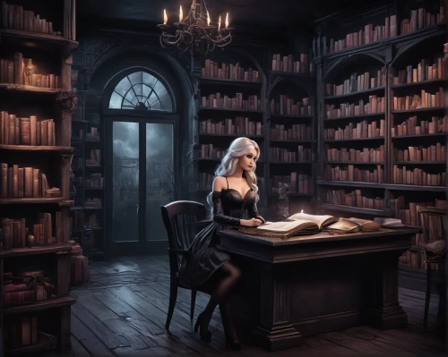 librarian,dark cabinetry,apothecary,fantasy picture,bookworm,bookstore,gothic portrait,scholar,girl studying,bookshop,bookshelves,book store,gothic woman,candlemaker,sci fiction illustration,books,a200,witch house,bibliology,divination,Conceptual Art,Fantasy,Fantasy 34