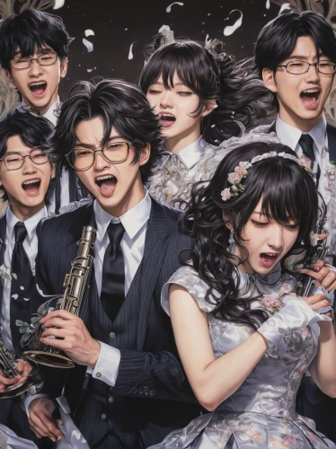 winner joy,kdrama,lotte,korean drama,violin family,euphonium,korean fan dance,musical paper,big band,silver wedding,pied piper,musical ensemble,clarinet family,star winds,cassiopeia,myrtle family,music paper,brass band,ivy family,clarinetist,Illustration,Japanese style,Japanese Style 18