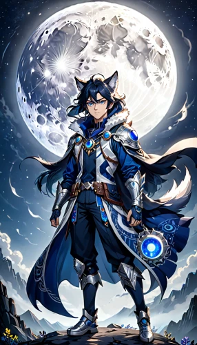 constellation wolf,hamearis lucina,monsoon banner,zodiac sign leo,violinist violinist of the moon,lunisolar theme,celestial event,moonbow,neptune,moon and star background,male character,sigma,howling wolf,astronomer,merlin,sea god,halloween banner,the night sky,blue moon,sail blue white,Anime,Anime,General