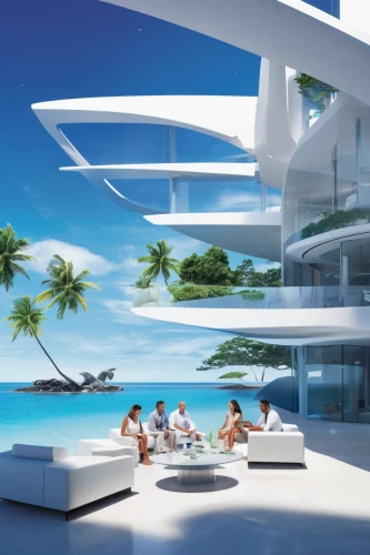 futuristic architecture,holiday villa,infinity swimming pool,beach resort,luxury property,beach furniture,cube stilt houses,dream beach,holiday complex,sky space concept,club med,tropical house,outdoor furniture,3d rendering,umbrella beach,patio furniture,modern living room,roof top pool,pool bar,dunes house,Conceptual Art,Sci-Fi,Sci-Fi 10