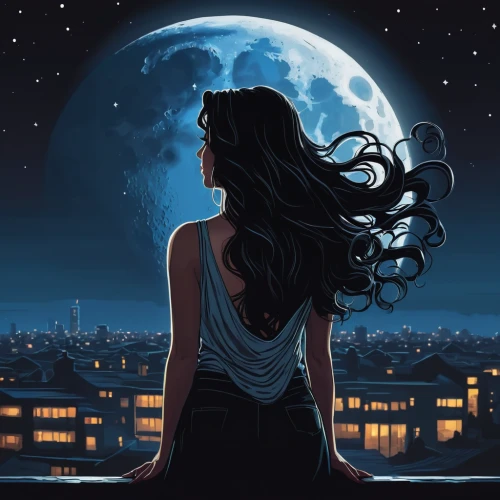 moonlit night,the moon and the stars,queen of the night,moonlight,moon night,moonlit,moon phase,the night sky,blue moon rose,moon addicted,blue moon,celestial body,moonflower,sci fiction illustration,the moon,lunar,moon shine,the girl in nightie,full moon day,moon and star background,Illustration,Realistic Fantasy,Realistic Fantasy 25