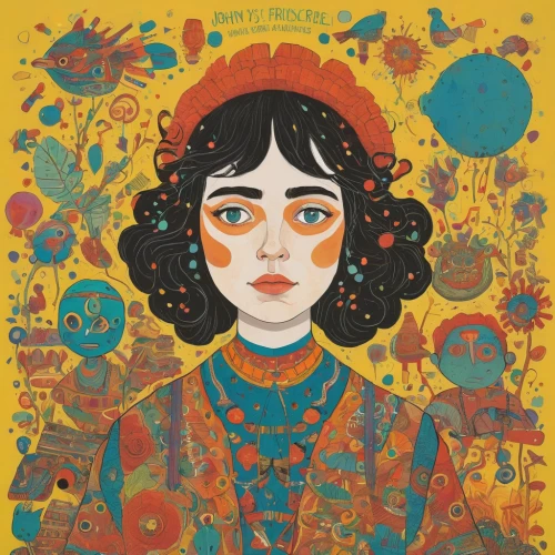 portrait of a girl,russian doll,girl with speech bubble,colorful doodle,vintage girl,mystical portrait of a girl,zinnia,frida,girl portrait,vintage woman,clementine,matryoshka doll,illustrator,girl in a wreath,the girl studies press,girl in flowers,vintage women,marigold,painter doll,artist portrait,Illustration,Japanese style,Japanese Style 16