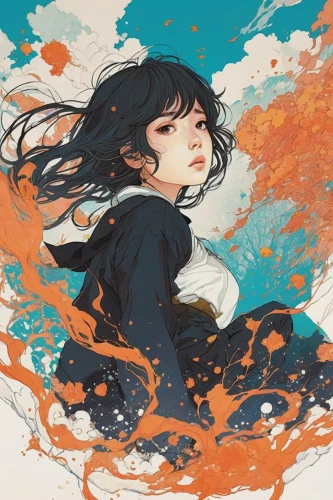 hinata,nori,yuzu,amano,falling flowers,shirakami-sanchi,sidonia,ganai,rosa ' amber cover,nico,orange blossom,白斩鸡,fuki,illustrator,falling,fallen petals,citrus,little girl in wind,2d,koi,Illustration,Paper based,Paper Based 19