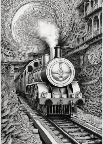 hogwarts express,train of thought,steam train,steam locomotives,the train,thomas the tank engine,galaxy express,ghost train,ghost locomotive,thomas the train,pencil drawings,conductor,pencil art,german reichsbahn,reichsbahn,steam special train,choo choo train,locomotive,train,full steam,Illustration,Black and White,Black and White 11
