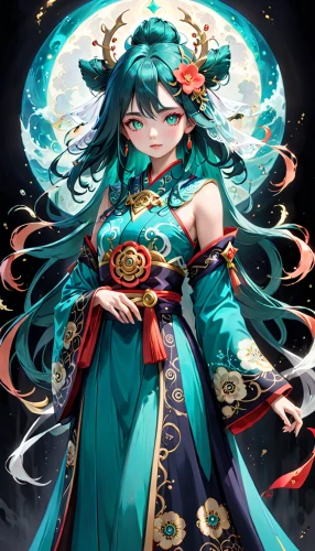 medusa,medusa gorgon,hatsune miku,yi sun sin,wuchang,umiuchiwa,oriental princess,amano,teal blue asia,sanya,miku,ashitaba,celestial chrysanthemum,goddess of justice,xiaochi,vocaloid,hwachae,ying,mukimono,japanese art,Anime,Anime,General