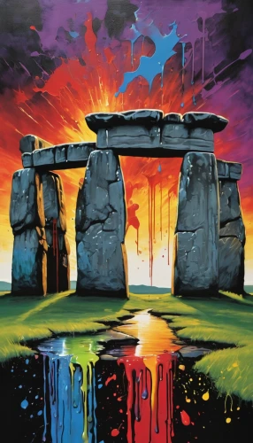 stonehenge,megaliths,rock painting,druids,megalithic,neo-stone age,rainbow bridge,megalith,chalk drawing,mural,indigenous painting,background with stones,rock art,summer solstice,sacred art,graffiti art,art painting,psychedelic art,world digital painting,monuments,Conceptual Art,Graffiti Art,Graffiti Art 08