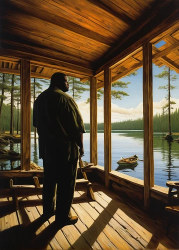 boathouse,fishing classes,big-game fishing,people fishing,fishing camping,boat shed,fishing float,fisherman,boat house,dock on beeds lake,log home,version john the fisherman,maine,boat dock,boats and boating--equipment and supplies,lodge,lakeside,waiting for fish,two jack lake,fishing tent,Illustration,Realistic Fantasy,Realistic Fantasy 29