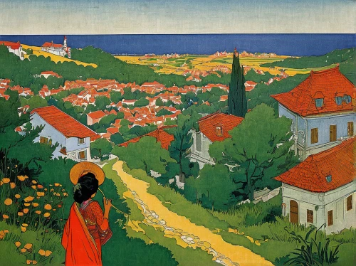 travel poster,khokhloma painting,promenade,1921,samos,island of rab,1926,harissa,1925,dubrovnic,georgine,vintage illustration,skopelos,crimea,1906,rhodes,mediterranean,athenian,olle gill,the garden society of gothenburg,Illustration,Retro,Retro 11