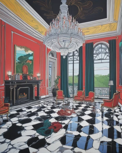 checkered floor,chessboards,chessboard,chess board,ornate room,ballroom,vertical chess,ceramic floor tile,floor tiles,checkered background,checkerboard,chess game,danish room,neoclassical,billiard room,royal interior,parquet,tile flooring,english draughts,meticulous painting,Conceptual Art,Daily,Daily 29