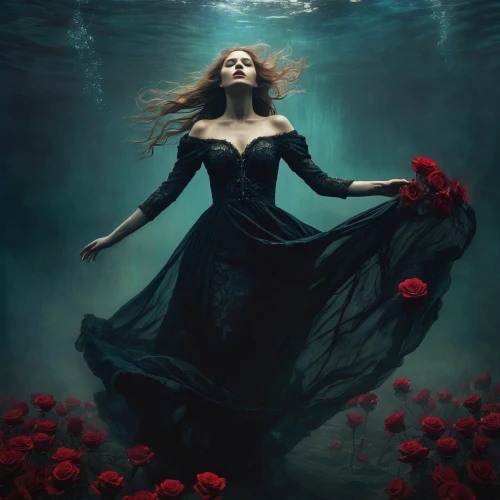 rusalka,water rose,the sleeping rose,way of the roses,submerged,scent of roses,black rose,with roses,blue rose,seerose,fallen petals,siren,the sea maid,watery heart,water nymph,mourning swan,the body of water,under the water,romantic rose,queen of the night,Photography,Artistic Photography,Artistic Photography 14
