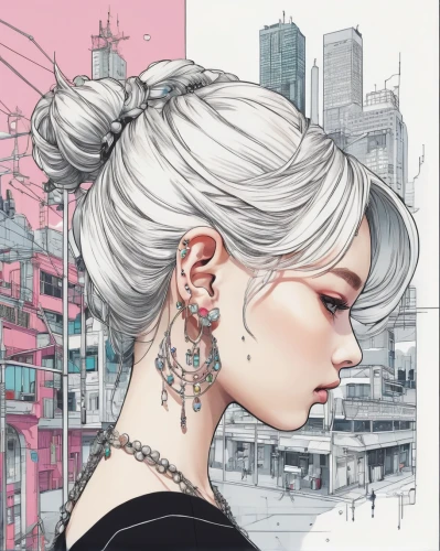 harajuku,city ​​portrait,coloring outline,updo,artist color,illustrator,coloring,fashion vector,shibuya,fashion illustration,digital illustration,colouring,layered hair,tokyo city,semi-profile,gangneoung,pinterest icon,profile,rosa ' amber cover,earrings,Illustration,Japanese style,Japanese Style 09