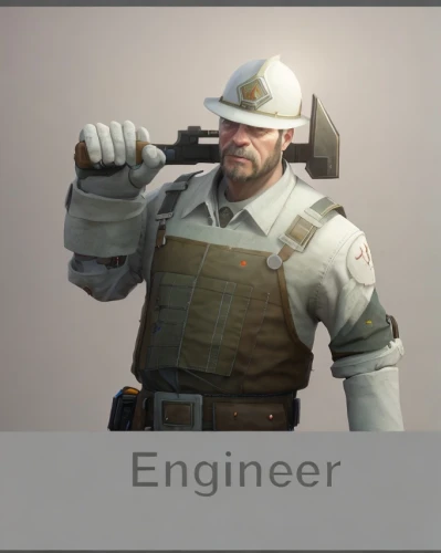 engineer,biologist,medic,combat medic,construction helmet,technician,builder,railroad engineer,drone operator,mercenary,park ranger,contractor,steel helmet,chemical engineer,mechanic,construction worker,engineers,heavy construction,policeman,grenadier,Common,Common,Game