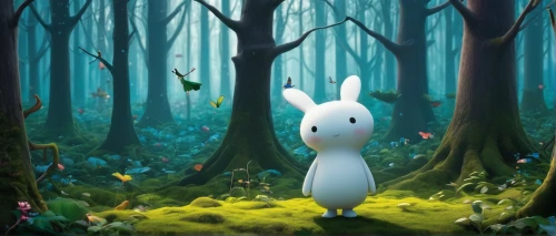 white rabbit,hare trail,white bunny,forest animal,forest background,in the forest,the forest,fairy forest,little rabbit,gray hare,little bunny,cartoon forest,forest,bunny,studio ghibli,wood rabbit,forest walk,rabbit,bluebell,easter background,Illustration,Abstract Fantasy,Abstract Fantasy 22