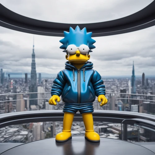 bart,big bird,smurf figure,tree loc sesame,the observation deck,observation deck,top of the rock,the mascot,pubg mascot,sonic the hedgehog,bart owl,mascot,my hero academia,sesame street,donald duck,skycraper,syndrome,above the city,anthropomorphized,homer simpsons,Illustration,Black and White,Black and White 26