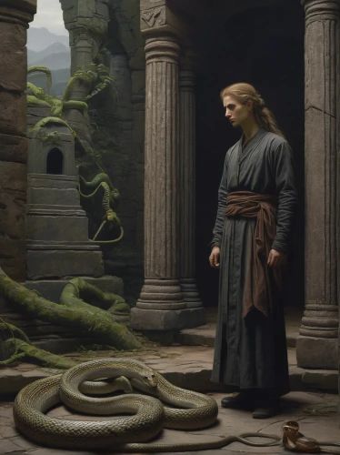 lord who rings,the abbot of olib,rod of asclepius,monks,biblical narrative characters,contemporary witnesses,serpent,the good shepherd,snake charmers,snake charming,emperor snake,samaritan,asclepius,sermon,pilgrimage,good shepherd,monk,prophet,twelve apostle,brown snake,Conceptual Art,Daily,Daily 30
