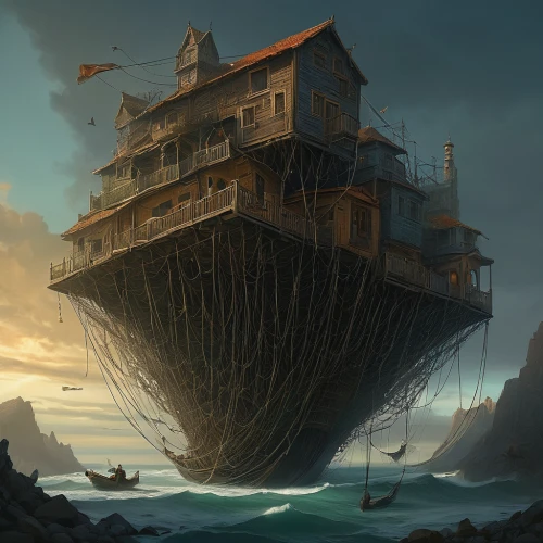 ghost ship,pirate ship,ship wreck,sea fantasy,shipwreck,floating huts,sunken ship,galleon ship,houseboat,old ship,floating island,galleon,caravel,airship,sea sailing ship,the wreck of the ship,airships,house of the sea,rotten boat,concrete ship,Illustration,Realistic Fantasy,Realistic Fantasy 28