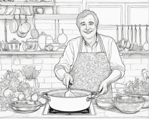 coloring page,cooking book cover,ribollita,za'atar,coloring pages,sauce gribiche,scotch broth,recipes,southern cooking,pesto,minestrone,cooking show,food and cooking,ful medames,lacinato kale,cassoulet,cookery,cookware and bakeware,gremolata,menemen,Illustration,Black and White,Black and White 13
