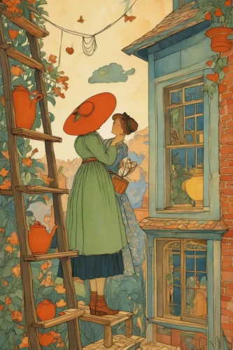 girl picking apples,kate greenaway,apple tree,apple harvest,vintage illustration,persimmon tree,the little girl's room,apple trees,picking apple,mary poppins,orange tree,children's fairy tale,basket of apples,apple pair,little girl with umbrella,woman eating apple,cart of apples,autumn chores,girl picking flowers,girl in the garden,Illustration,Retro,Retro 07