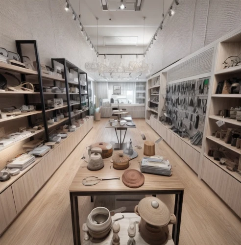 stoneware,pottery,kitchen shop,earthenware,ceramics,gallery,kitchenware,clay packaging,shelves,cookware and bakeware,ceramic,store,chinaware,shoe store,pantry,junshan yinzhen,blue and white porcelain,ovitt store,a museum exhibit,handicrafts,Commercial Space,Working Space,Mid-Century Cool