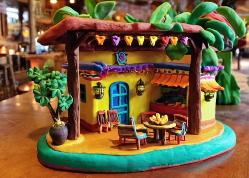 rosa cantina,children's playhouse,fairy village,the gingerbread house,fairy house,miniature house,gingerbread house,pâtisserie,sugar house,hacienda,torta,mexican tradition,torta ahogada,crispy house,costa rican cuisine,a restaurant,clay house,fairy door,the coffee shop,watercolor cafe,Unique,3D,Clay