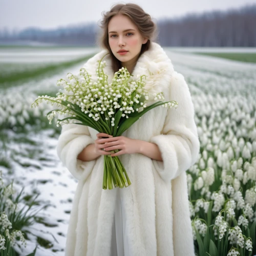 white rose snow queen,snowdrops,snowdrop,lily of the field,the snow queen,suit of the snow maiden,girl in flowers,white tulips,beautiful girl with flowers,lilly of the valley,jonquils,holding flowers,white roses,white lady,white winter dress,lily of the valley,tulip on snow,alyssum,white rose,white flowers,Conceptual Art,Oil color,Oil Color 05