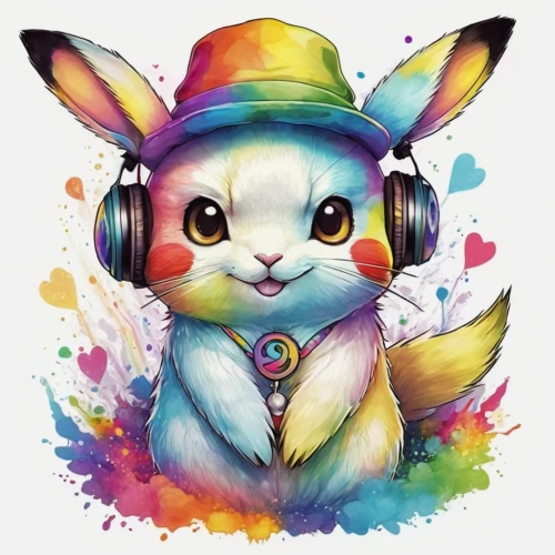 rainbow rabbit,easter theme,listening to music,no ear bunny,rainbow background,dj,headphone,colorfull,music,rainbow pencil background,white rabbit,little rabbit,holi,rabbit,musical rodent,bunny,colorful background,headphones,music background,the festival of colors,Illustration,Paper based,Paper Based 11