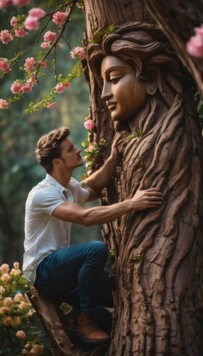 mother earth statue,girl with tree,wood carving,wood angels,woman sculpture,wooden figure,garden statues,buddha focus,nature and man,wooden man,mother earth,girl in a wreath,the girl next to the tree,wooden mannequin,sculptor,chainsaw carving,wood art,girl in the garden,buddha's hand,garden sculpture,Photography,General,Fantasy