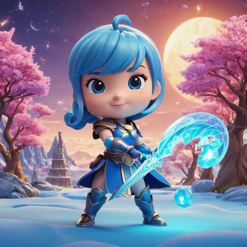 winterblueher,show off aurora,blue enchantress,smurf figure,zefir,aqua,avatar,cg artwork,chibi,scandia gnome,summoner,lux,funko,blu,fantasia,chibi girl,aurora,kora,cute cartoon character,monsoon banner,Unique,3D,3D Character