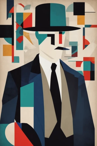 gentleman icons,spy visual,panama hat,detective,trilby,inspector,abstract retro,spy,hat retro,abstract corporate,spy-glass,vector graphic,secret agent,rorschach,mafia,vector illustration,businessman,wpap,vector art,art deco background,Art,Artistic Painting,Artistic Painting 46