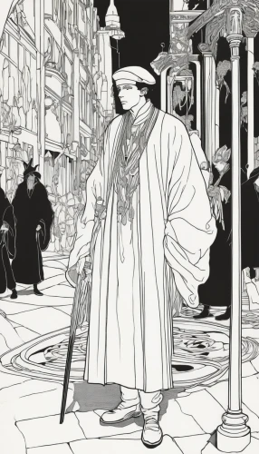 rem in arabian nights,carthusian,imperial coat,mucha,bellboy,clergy,emperor,the ruler,high priest,pall-bearer,clamp,archimandrite,alfons mucha,orientalism,the abbot of olib,orders of the russian empire,priest,art nouveau,apothecary,shuanghuan noble,Illustration,Black and White,Black and White 24