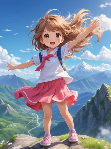 little girl in wind,little girl running,little girl in pink dress,flying girl,children's background,tsumugi kotobuki k-on,playing outdoors,girl and boy outdoor,japanese sakura background,spring background,springtime background,landscape background,sakura background,cute cartoon image,jumping,portrait background,a girl's smile,child girl,cute cartoon character,kids illustration,Illustration,Japanese style,Japanese Style 01