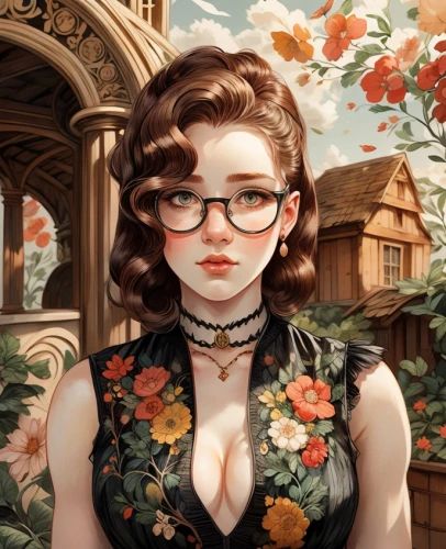 fantasy portrait,librarian,vintage girl,vintage floral,ivy,vintage woman,retro woman,retro girl,background ivy,victorian lady,bunches of rowan,rosa ' amber cover,poker primrose,romantic portrait,retro women,linden blossom,rowan,primrose,retro flowers,gardenia
