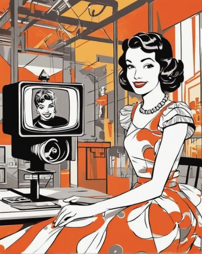 retro 1950's clip art,telephone operator,women in technology,retro women,girl at the computer,vintage illustration,retro woman,videoconferencing,television accessory,switchboard operator,retro girl,atomic age,camera illustration,sewing machine,retro television,video-telephony,sewing factory,analog television,video conference,movie camera,Illustration,American Style,American Style 09