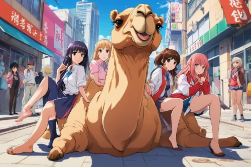 camelride,alpaca,camel,loukaniko,doberman,dinosaruio,giant dog breed,gundogmus,kawaii animals,bloodhound,dog street,anime 3d,dobermannt,two-humped camel,dinokonda,animal train,capybara,euphonium,big horse,dino,Illustration,Japanese style,Japanese Style 03