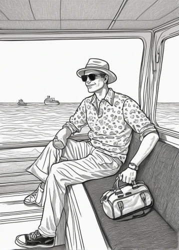 coloring page,at sea,boat trip,boat operator,summer line art,star line art,boat ride,girl on the boat,man at the sea,coloring book for adults,ferryboat,seafaring,mono-line line art,elderly man,seafarer,water bus,cruise,ship travel,ferry boat,pensioner,Illustration,Black and White,Black and White 14