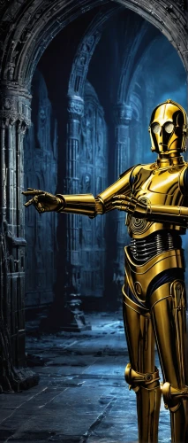 c-3po,gold paint stroke,droids,droid,gold wall,yellow-gold,metallic door,foil and gold,wand gold,gold lacquer,gold chalice,imperial,iron mask hero,star wars,digital compositing,golden candlestick,golden scale,starwars,golden mask,robot combat,Illustration,Realistic Fantasy,Realistic Fantasy 46