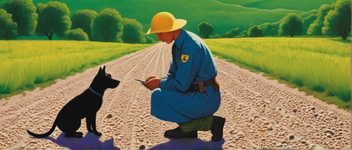 hare trail,grant wood,goatherd,pilgrims,farm workers,farmworker,boy and dog,forest workers,travel poster,farmer,farmers,arrowroot family,villagers,the pied piper of hamelin,pilgrim,animal lane,scarecrows,chinese pastoral cat,walking dogs,pied piper,Art,Artistic Painting,Artistic Painting 26