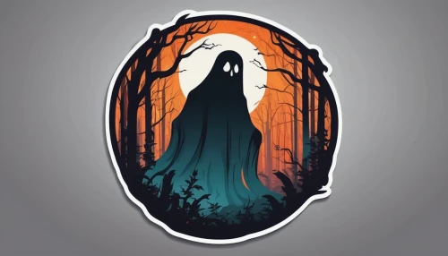 haunted forest,halloween vector character,portal,witch's hat icon,forest dark,halloween illustration,ghost forest,halloween ghosts,forest background,vector illustration,ghost background,cloak,grimm reaper,fairy tale icons,the nun,halloween background,haunt,vector graphic,vector art,vector design,Unique,Design,Sticker