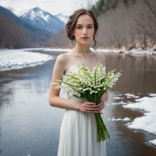 white winter dress,holding flowers,beautiful girl with flowers,white rose snow queen,girl in flowers,the snow queen,snowdrop,bridal dress,bridal veil,romantic portrait,flower girl,bridesmaid,bridal clothing,lilly of the valley,white flowers,wedding photography,with a bouquet of flowers,lilies of the valley,snowdrops,bridal,Conceptual Art,Oil color,Oil Color 05