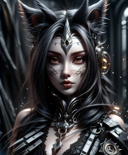 huntress,dark elf,fantasy portrait,the enchantress,feline,sorceress,fantasy art,feline look,gara,female warrior,cat warrior,priestess,callisto,masquerade,black cat,feral,elven,cheshire,catwoman,queen of the night