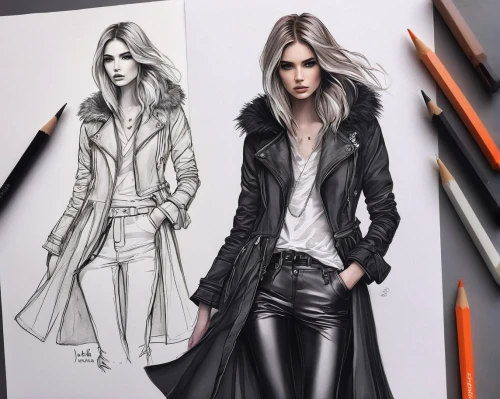 fashion sketch,fashion illustration,fashion vector,black coat,leather jacket,trench coat,long coat,leather,leather texture,black and white pieces,black leather,drawing mannequin,fashion design,overcoat,women fashion,woman in menswear,coat color,gothic fashion,fashion designer,winter clothes,Photography,Documentary Photography,Documentary Photography 22