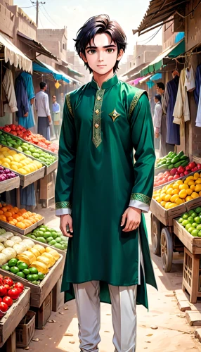 shopkeeper,greengrocer,pakistani boy,merchant,vegetable market,vendor,chef's uniform,pakistan,souk,fruit market,peddler,indian jujube,gulab jamun,bazaar,market stall,warehouseman,khanpur,kabir,kul-sharif,spice souk,Anime,Anime,General