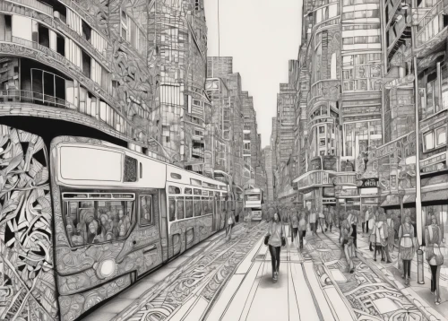 streetcar,the lisbon tram,street car,tram road,tramway,the boulevard arjaan,tram,mono-line line art,city scape,kowloon,kowloon city,hong kong,vanishing point,boulevard,istanbul city,hongkong,south korea subway,urban landscape,metropolises,metropolis,Illustration,Black and White,Black and White 11