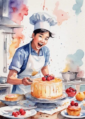 cooking book cover,watercolor macaroon,watercolor tea,pastry chef,plum cake,watercolor painting,watercolor background,water chestnut cake,strawberry tart,confectioner,cake decorating,pastry salt rod lye,apple cake,cake decorating supply,watercolor,woman holding pie,watercolor paint,tarte tatin,apple tart,fruit pie,Illustration,Paper based,Paper Based 25