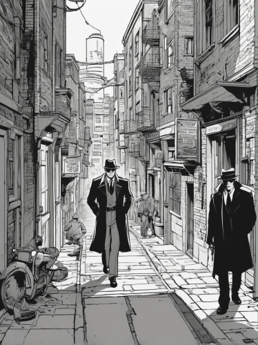 blind alley,alleyway,alley,street scene,black city,mono-line line art,mono line art,narrow street,spy visual,sherlock holmes,the street,slums,old linden alley,greystreet,gangneoung,comic style,busan night scene,tenement,istanbul,film noir,Illustration,American Style,American Style 14